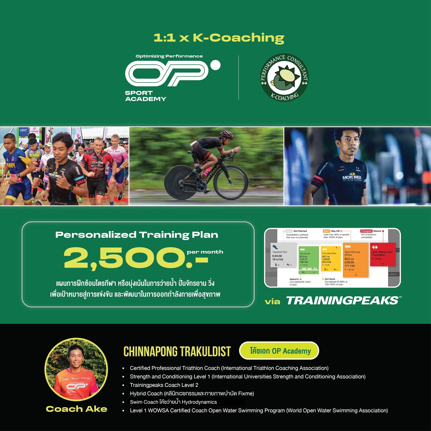 1:1 Coaching ออกแบบโปรแกรมซ้อมไตรกีฬา (รายเดือน)